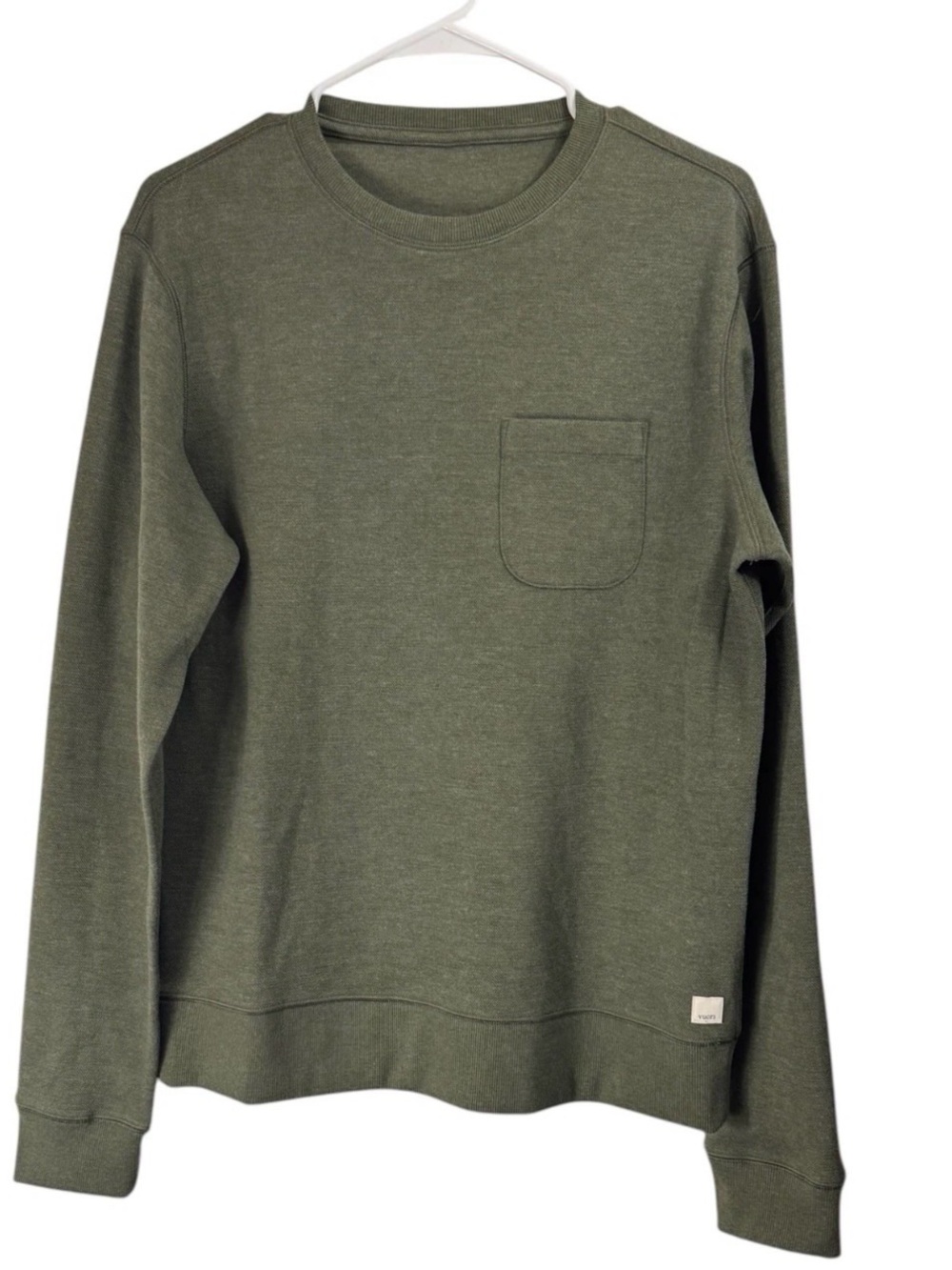 Vuori Size Large Jefferys Crew 2.0 Long Sleeve Pocket Shirt Olive Green Heather